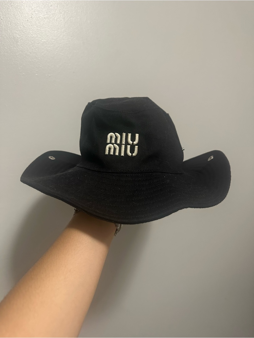 MIU MIU Black Wide Brim Bucket Hat